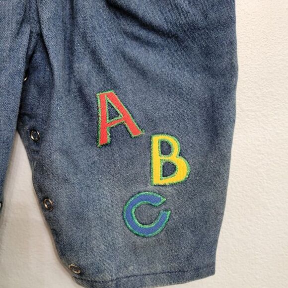 Vintage 90s Y2K Denim Overalls Pleated School Bus ABC's Girls Size 12-month - Picture 4 of 9